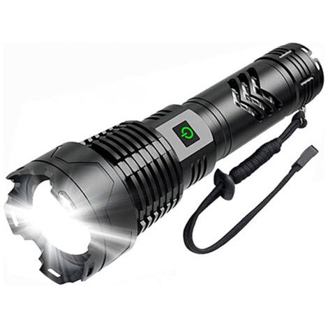 Lampe torche LED, rechargeable, 120 000 lumens, ultra-lumineuse, zoomable, étanche IPX5, 5 modes, idéale pour le camping en plein air