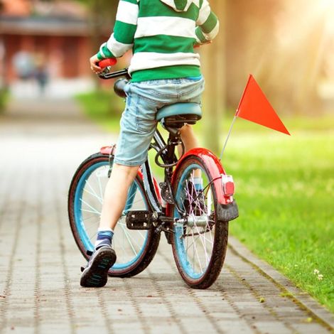 Guirlande de 3 fanions de sécurité pour trottinette et vélo en extérieur, idéale pour les enfants. (1/5)