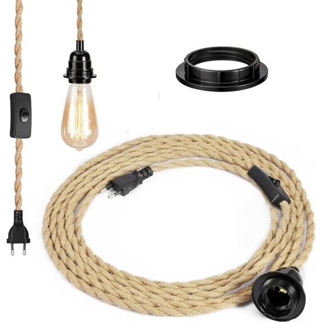 4.5M Câble électrique en lin 2 Conducteurs, avec E27 Douille et Interrupteur, pour DIY Lampe(sans ampoule) (1/3)