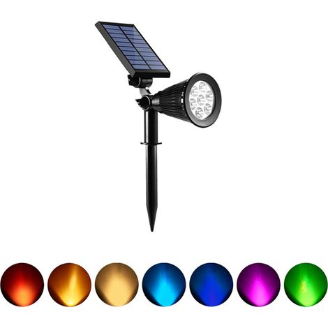 Lampe torche solaire, étanche IP65, rotative, 7 LED ultra-lumineuses, à piquer pour pelouse, jardin, cour, plusieurs couleurs disponibles (1/5)