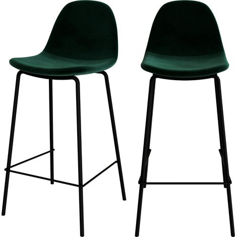 Lot de 2 chaises pour îlot central 65 cm en velours vert foncé - HENRIK
