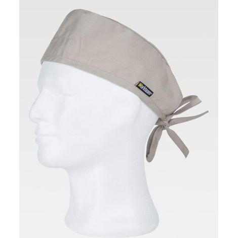 Bandana con abertura trasera. Rematada con cinta para ajustar en la nuca M614  Verde oliva+Gris topo
