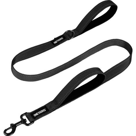 1 - Laisse double chien - Nylon 1000D - Bandes réfléchissantes - Poignées rembourrées pour entraînement - Chien petite à grande taille - Noir - 122x182cm (1/5)