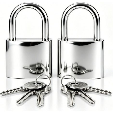 Lot de 2 cadenas 32mm avec 3 clés chacun, petit, argent