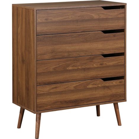 Commode décor bois de noyer. 4 tiroirs. pieds en pin massif