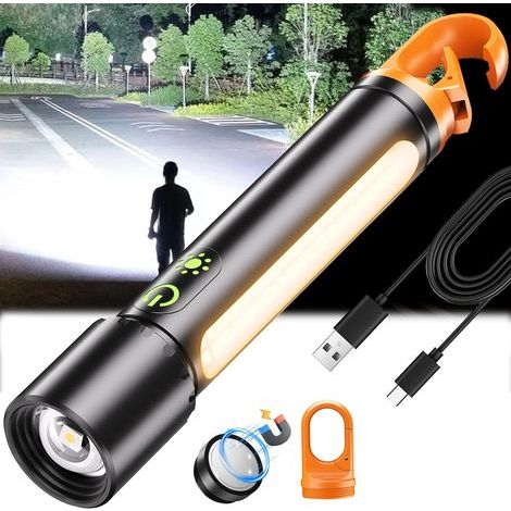 Lampe de poche à LED rechargeable à hauts lumens,Lampe de poche super lumineuse 30W,Lampe de poche magnétique de 2000 lumens avec 9 modes,Lampe de poche de police imperméable pour les urgences (1/5)