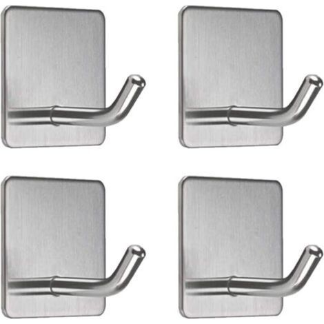 4PCS Crochet Adhésif Mural en Acier Inoxydable avec Base Carré Patère Porte Crochet Murale Serviette pour Salle de Bain Cuisine Porte (1/5)