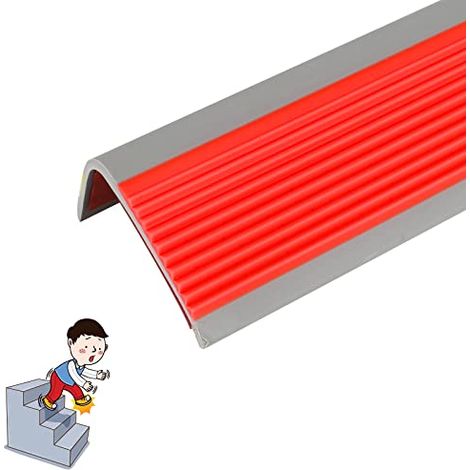 Protection de bord d'escalier autocollante en forme de L - 1 m - En PVC - Antidérapant et imperméable - Pour escaliers intérieurs et extérieurs - Large gamme de couleurs (L : 1 m/39,37") (rouge) (1/5)