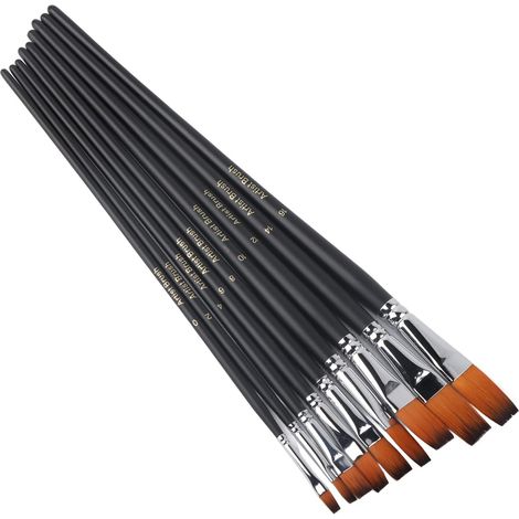 Lot de 9 pinceaux de Peinture, pinceaux en Nylon à Pointe Plate et à Long Manche, pinceaux d'artiste adaptés pour l'aquarelle, l'huile, la Peinture à la Gouache (1/5)