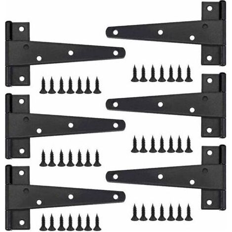 Charniere Porte Lourde 6pcs, Charniere Porte 6 Pouces,Charnière en T Noires avec Vis, Charniere Plate Inox Charnières de Portes en Fer Charnières Robustes pour Portes, Fenêtres,Entrept,Abris d (1/4)