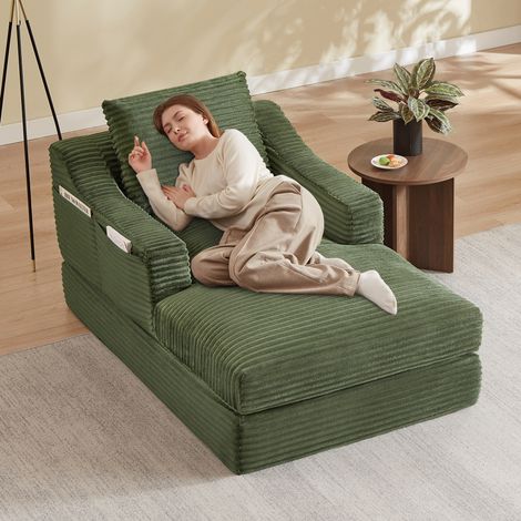 REDOM - Sillón lounge, diseño de doble capa, transformable en cama pequeña, soporte de espuma de alta densidad, verde (1/5)