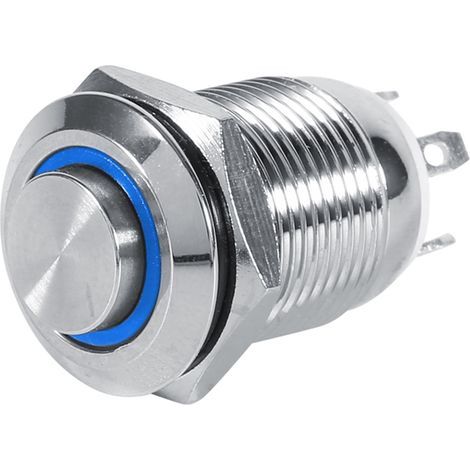 12mm Momentary Push Button Switch, Waterproof, Flushable, 4-Pin, Blue LED, 3V (1/3)
