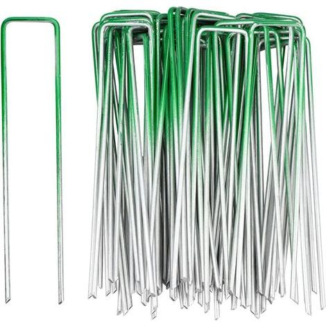 50 Pcs Piquets de Fixation, Piquets de Jardin, Agrafes Gazon Synthétique Vert, pour bâches de Sol de Jardin, Fixation de Gazon synthétique extérieur (1/4)