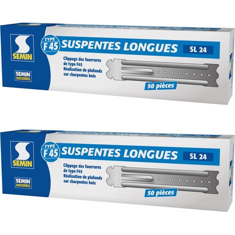 Semin – Suspentes longues 240 mm F45 – Acier galvanisé – Boite de 50 unités – Montage plafond rapide et certifié