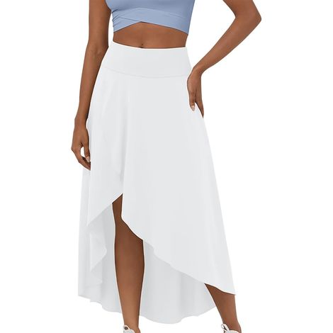 Falda floral para mujer, color liso, talle alto y bajo, volantes dos en uno, secado rápido, estilo casual, caída irregular, falda midi, talla 40.