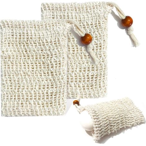 2PCS Sac à Sachet en Sisal, Sachets à Savon et Shampoing Solides, Naturels et Pour le Bain et le Massage Gommage 149CM (1/5)