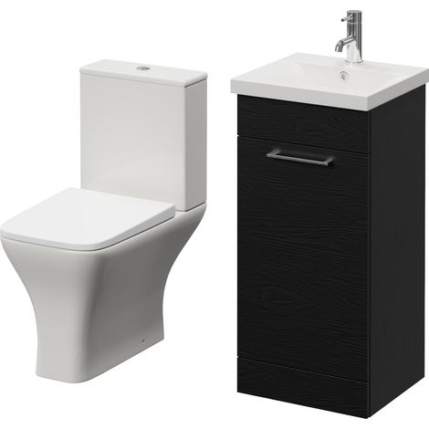 Napoli 390 Nero Oak 400mm Single Door Vanity Unit and Kingston Toilet Suite with Glide Basin - 400mm - Chrome 160mm Handle