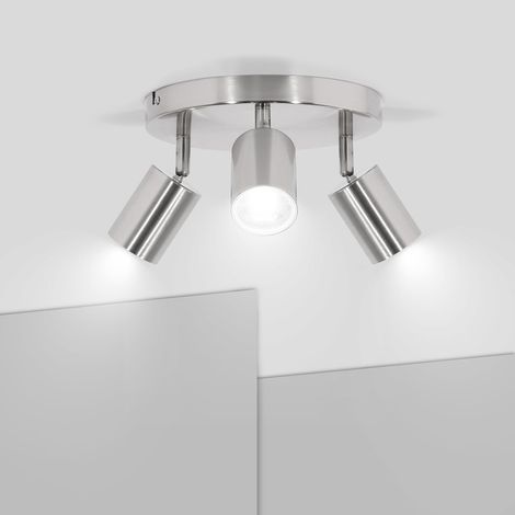 Plafonnier LED 3 Spots Nickel Mat - Luminaire Orientable 350° en Métal - Éclairage Intérieur Moderne pour Salon et Bureau (1/5)
