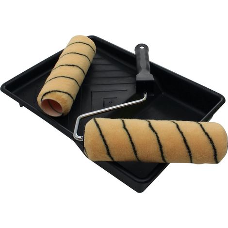 ProDec Set di rulli da 9" per pitture ad emulsione e per muratura - 2x manicotti a pelo medio, telaio e vassoio, set di rulli per pitturare pareti e soffitti con emulsione