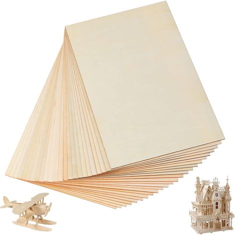 24 PCS Planche Bois Vierge 300x200x2mm Contreplaqué 2mm Peuplier Naturel Non Traité Panneau Bois Lisse Idéal pour Bricolage Pyrogravure Découpe Laser Maquettes et Loisirs Créatifs (1/5)