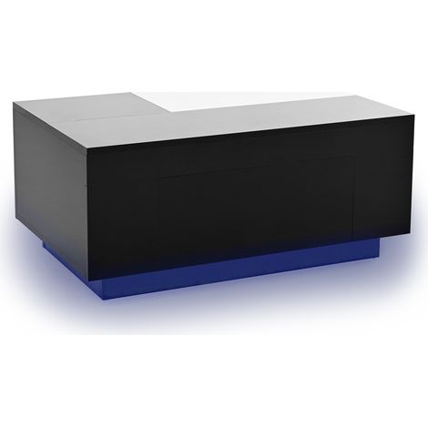 Table basse, extensible, rangement intégré, éclairage led, 80 x 50 x 35,5 cm, MDF, noir (1/5)