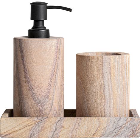 Set de salle de bain en marbre brun - brun marbré avec pompe noire (1/2)