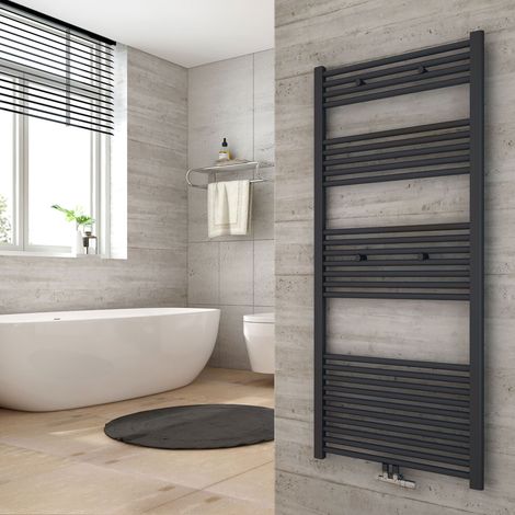 Heilmetz Radiador de baño secador de toallas calefacción 1400 x 600 mm antracita radiador de toallas conexión media calentador de toallas