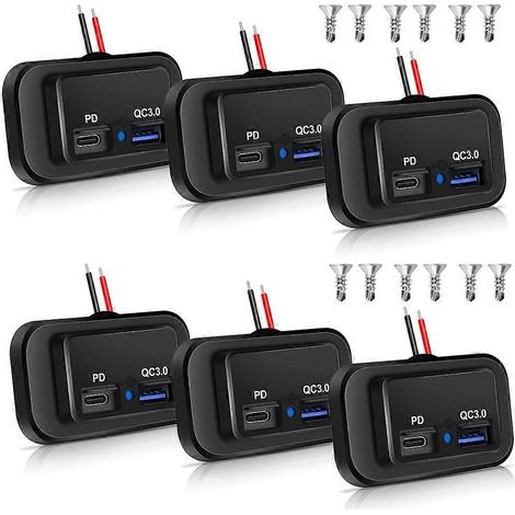 Compatible avec 6 ports USB 12V/24V pour camping-car, chargeur de prise USB pour véhicule monté sur panneau avec double interface USB-A QC3.0 Type-C (USB C) à charge rapide PD3.0. (1/5)