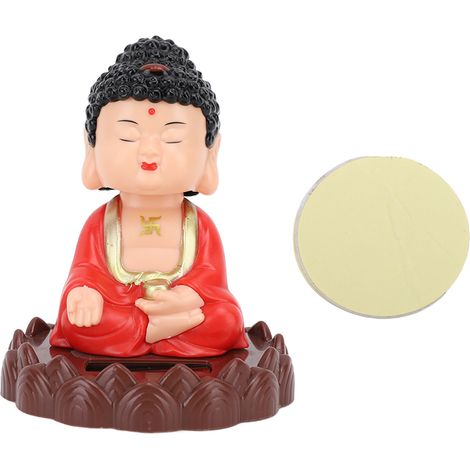 Statuette de Bouddha Hocheur Solaire, Figurine de Moine Automatique Économe en Énergie, Porte-Bonheur Rouge pour Richesse (1/5)