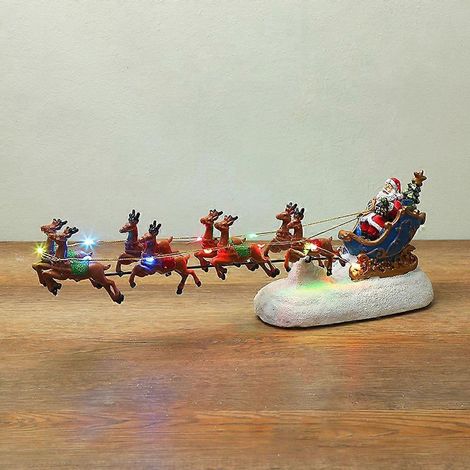 Figurine de Père Noël tirant un cerf et tirant un chariot - Décorations de Noël pour la maison (1/4)