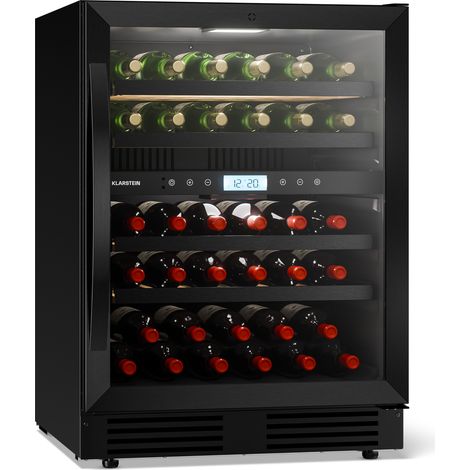 Klarstein VeroSteel nevera para vinos bajo encimera  2 zonas de refrigeración  129 litros  43 botellas  60 cm (1/5)