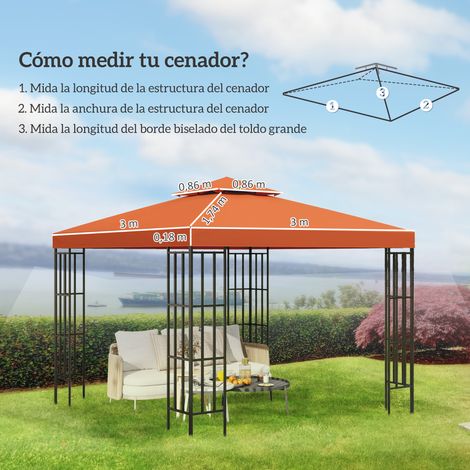 Outsunny 3x3m Ersatzdach für Zelt, Pavillon und Gartenlaube mit atmungsaktivem Dach und 8 Abflusslöchern, rot