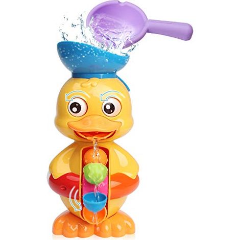 Jouet de bain interactif en forme de canard pour les tout-petits, roue à eau rotative et pelle avec ventouses sécurisées, ensemble de jeu amusant pour le bain des enfants de 1 à 4 ans. (1/5)
