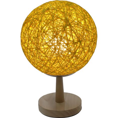 Lampe de Table LED en Rotin Tressé Jaune, Veilleuse pour Garçon (1/5)
