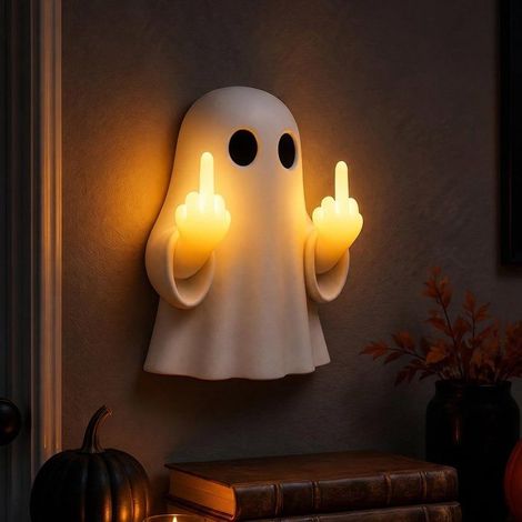Lumiere Fantome doigt d'honneur - LED - decoration Halloween - interieur/exterieur - cadeau (1/5)