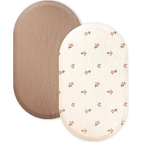 Spannbettlaken für Babybetten – 2-teiliges Set – passend für Kinderwagenmatratzen – beige-cremefarbenes Blumenmuster – 82 x 43 x 10 cm – inklusive Wickelauflagenbezug (1/4)