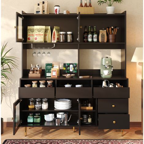 Sideboard Schrank Aufbewahrung 145cm MDF Schwarz OKMYHOME (1/5)