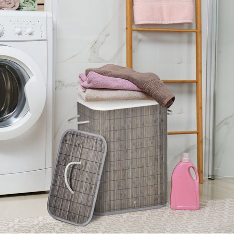 Cesto portabiancheria in bambù con coperchio 83 L, 43 x 32 x 61 cm, grigio HAVRYA (1/5)