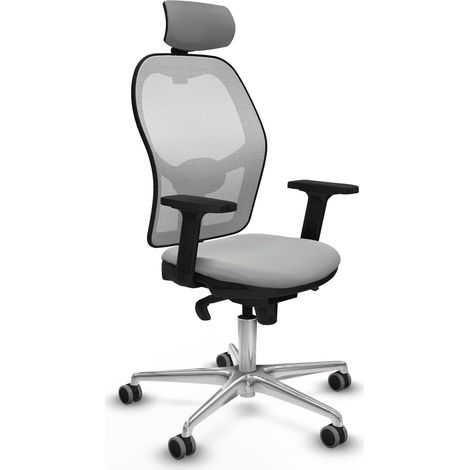 Jorquera sincro malla blanca similpiel gris claro brazos 2D base aluminio cabecero 2D ruedas 65mm engomada (1/5)
