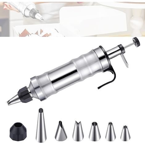 Seringue à pâtisserie en inox Seringue à pâte Pistolet de Presse Set de seringues à pâtisserie Presse à biscuits DIY, accessoires de cuisson pour gâteaux et biscuits avec et 6 Douilles (noir) (1/5)
