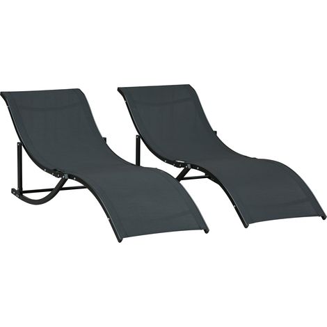 Set 2 Lettini Prendisole Pieghevoli 61x165x63 cm in Alluminio e Textilene Nero (1/5)