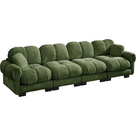 Modulares Sofa 4-Sitzer aus Chenille, Geschwungene Rückenlehne und Armlehnen, Bewegungskissen, Grün (1/5)