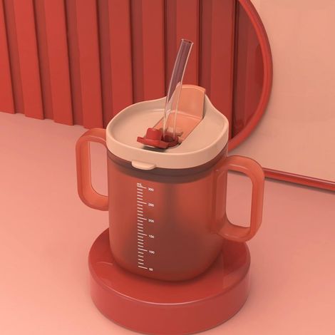 Auslaufsicherer 300-ml-Trinkbecher für Erwachsene mit Griffen. Wasserflasche, Babybecher, Trinkbecher mit Deckel und Strohhalm für Senioren und Schwangere. (1/5)