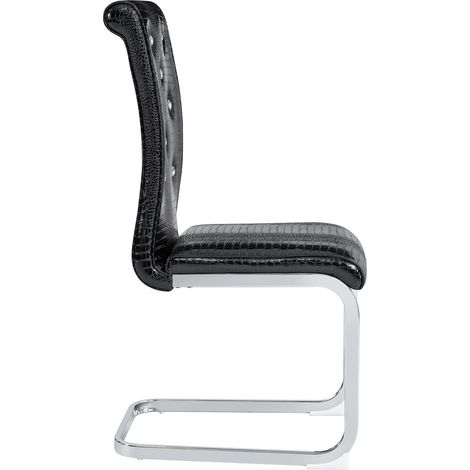 Set 2 sedie da pranzo in PVC nero effetto coccodrillo con bottoni in cristallo (1/5)