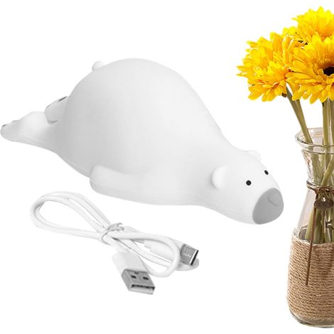 Veilleuse en forme d'animal  3 niveaux rechargeable par USB – Lampe de nuit mignonne en silicone pour chambre à coucher, couloir, crèche, école, maison, table de chevet, bureau, toilettes, quotidien (1/5)
