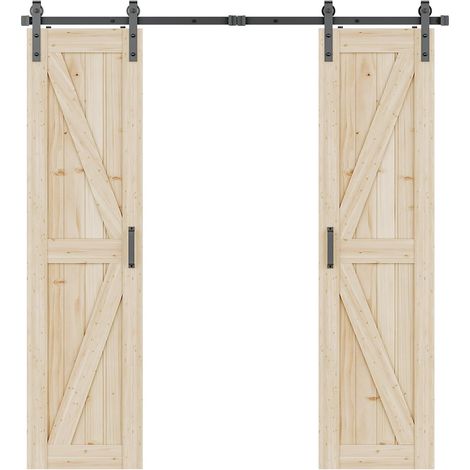 Kit complet de ferrures pour porte coulissante Métal - 305 cm - Système de porte coulissante - Double rail - Noir - Pour 2 portes en bois de 76 cm de large (1/5)