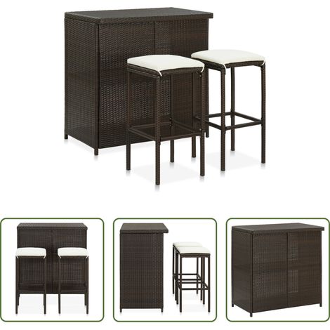 Bistro Set - 3-tlg. Bar Set Poly Rattan Braun (1/5)