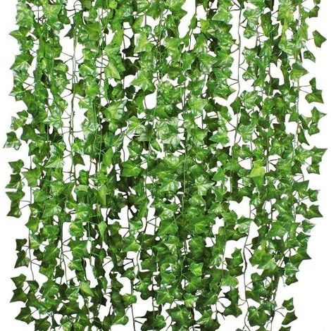 Guirlande suspendue de 24 m de feuilles de lierre artificiel avec 12 tiges de fleurs artificielles vertes (1/5)
