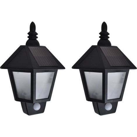 Solar-Wandleuchten, moderne Wandleuchte, Wandrosettenbeleuchtung, 2 Stück mit Bewegungsmelder, schwarz LKOWF60744 (1/5)