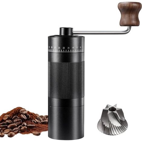 Molinillo de café manual, ligero y resistente, de acero inoxidable con 50 niveles de molienda, Molinillo café espresso sin plástico mango madera (1/5)
